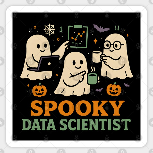 Spooky Data Scientist Ghost Halloween Graphic Sticker by MakerMind8.2